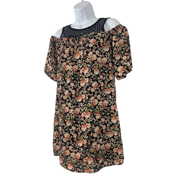 Charlotte Russe Womens Off-Shoulder Black Floral Dress With Lace Yoke Size XS - Picture 4 of 10